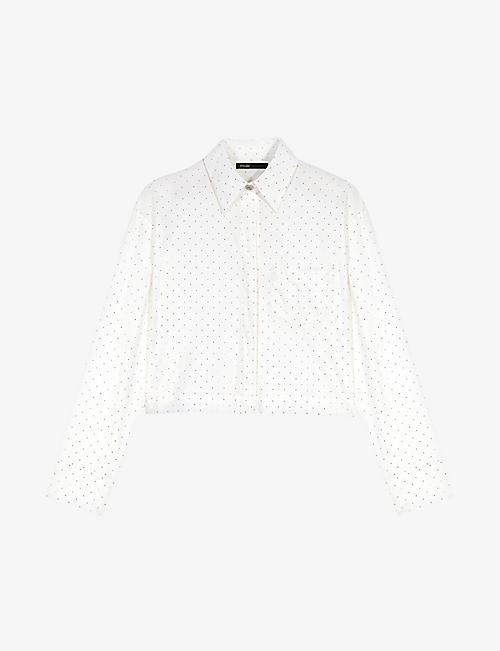 MAJE: Ciski long-sleeved cropped cotton shirt