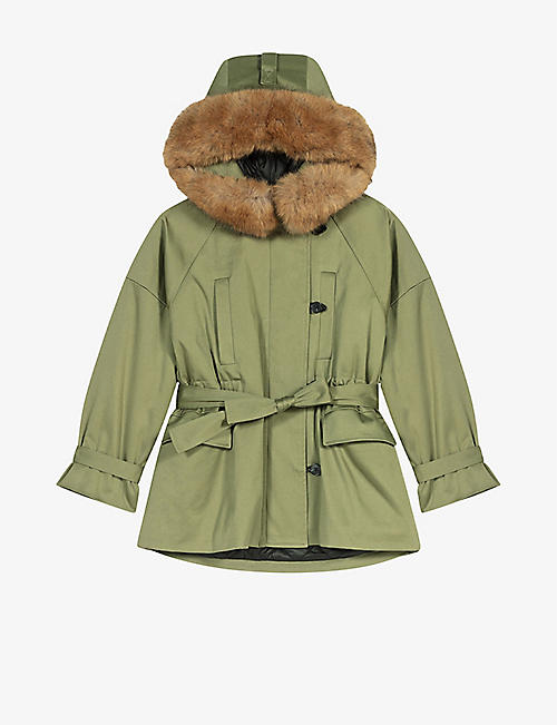 MAJE: Removable faux-fur hood and waistband stretch-cotton coat