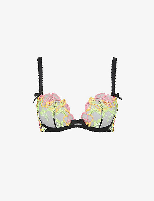 AGENT PROVOCATEUR: Callypso floral-embroidered mesh underwired bra