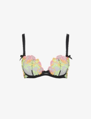 AGENT PROVOCATEUR AGENT PROVOCATEUR WOMENS MULTI CALLYPSO FLORAL-EMBROIDERED MESH UNDERWIRED BRA