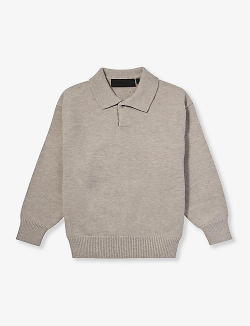 FEAR OF GOD ESSENTIALS: ESSENTIALS logo-patch knitted polo shirt 4-16 years