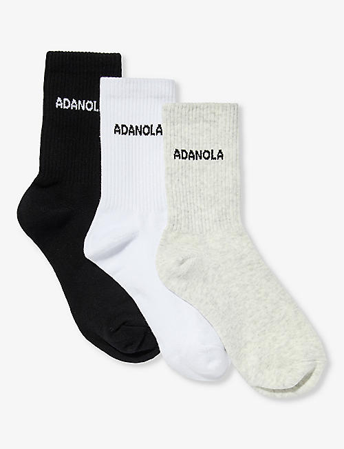 ADANOLA: Logo-intarsia ribbed pack of three organic-cotton-blend socks