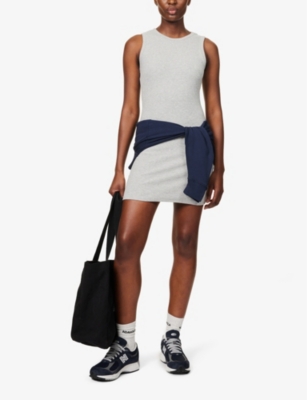 Shop Adanola Women's Grey Melange Slim-fit Ribbed Stretch-cotton Mini Dress