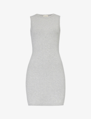 Adanola Womens Grey Melange Slim-fit Ribbed Stretch-cotton Mini Dress