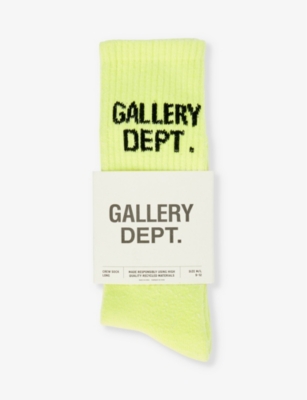GALLERY DEPT. GALLERY DEPT MENS FLO YELLOW CLEAN LOGO-EMBROIDERED COTTON CREW SOCKS