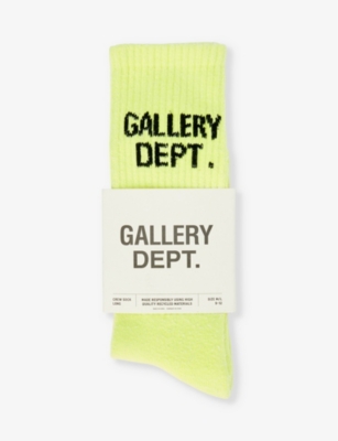 Gallery Dept. Gallery Dept Mens Flo Yellow Clean Logo-embroidered Cotton Crew Socks In Flo Yellow