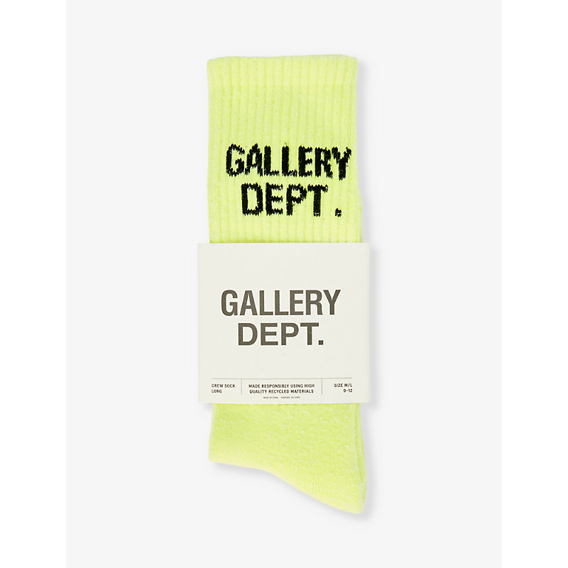 GALLERY DEPT. GALLERY DEPT MENS FLO YELLOW CLEAN LOGO-EMBROIDERED COTTON CREW SOCKS