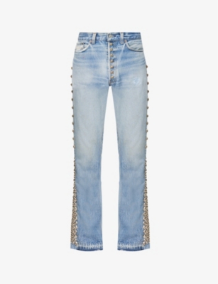 Gallery Dept. Flared Studded Jeans In Indigo