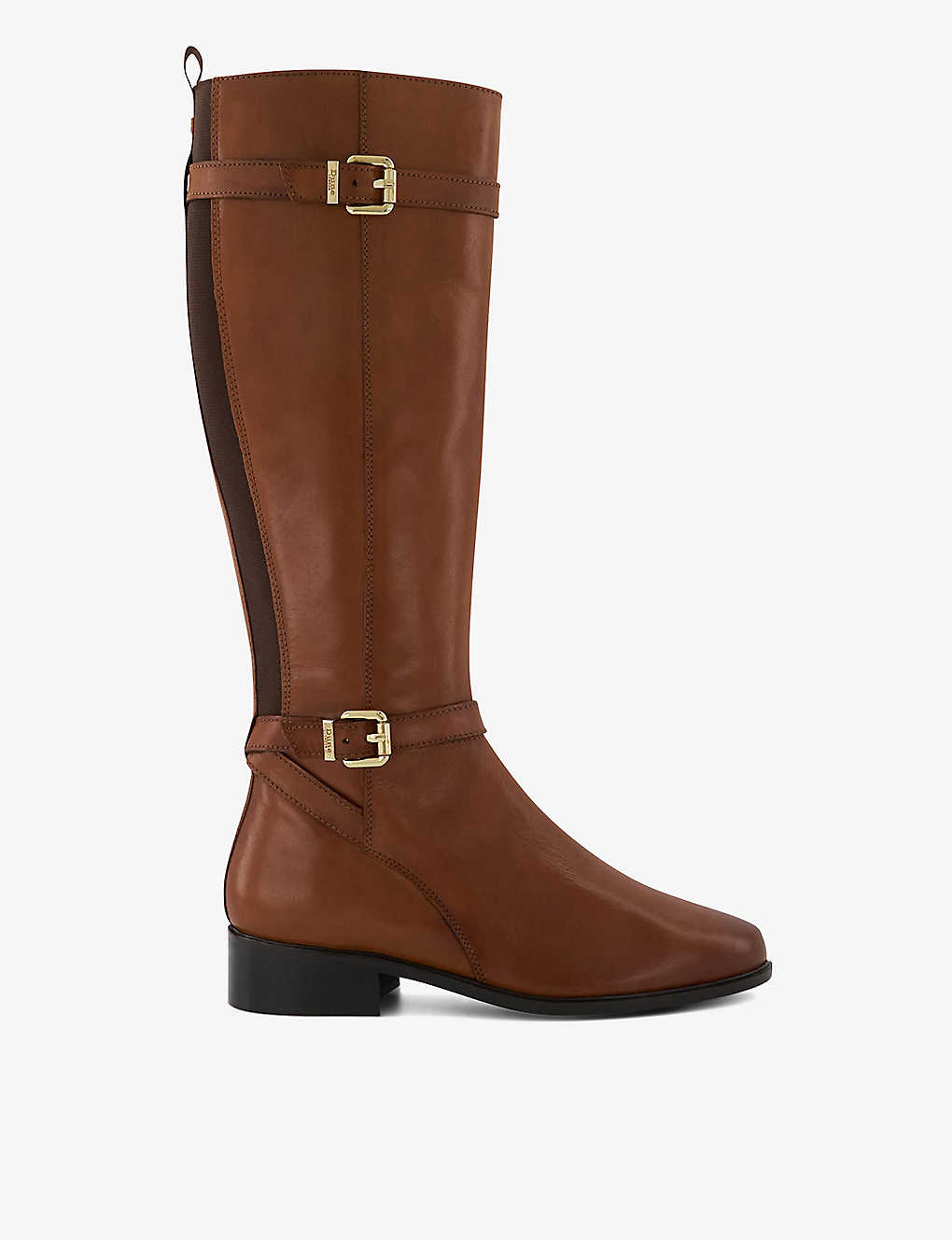 Dune Womens Tan-leather Tepi Buckle-embellished Leather Knee-high Boots