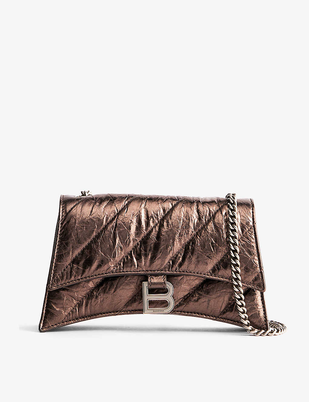 Balenciaga Womens Dark Bronze Hourglass Leather Wallet On Chain
