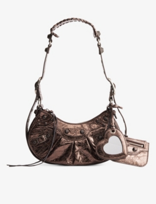 Balenciaga Le Cagole Xs Braided-handle Leather Shoulder Bag In Dark Bronze