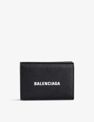 BALENCIAGA: Logo-print mini leather wallet