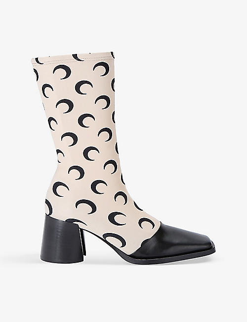 MARINE SERRE: Regenerated moon-print leather and stretch-woven heeled boots