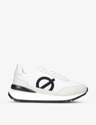 LOCI LOCI WOMEN'S WHITE/BLK FUSION LOGO-APPLIQUÉ FAUX-LEATHER AND TEXTILE TRAINERS