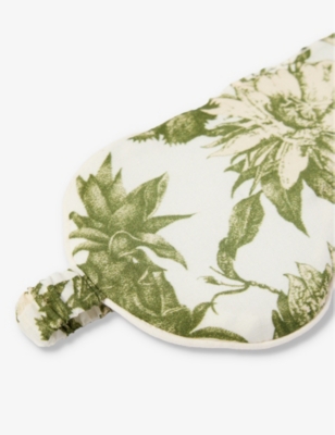 Shop Desmond And Dempsey Night Bloom Graphic-print Cotton Eye Mask In Cream/green