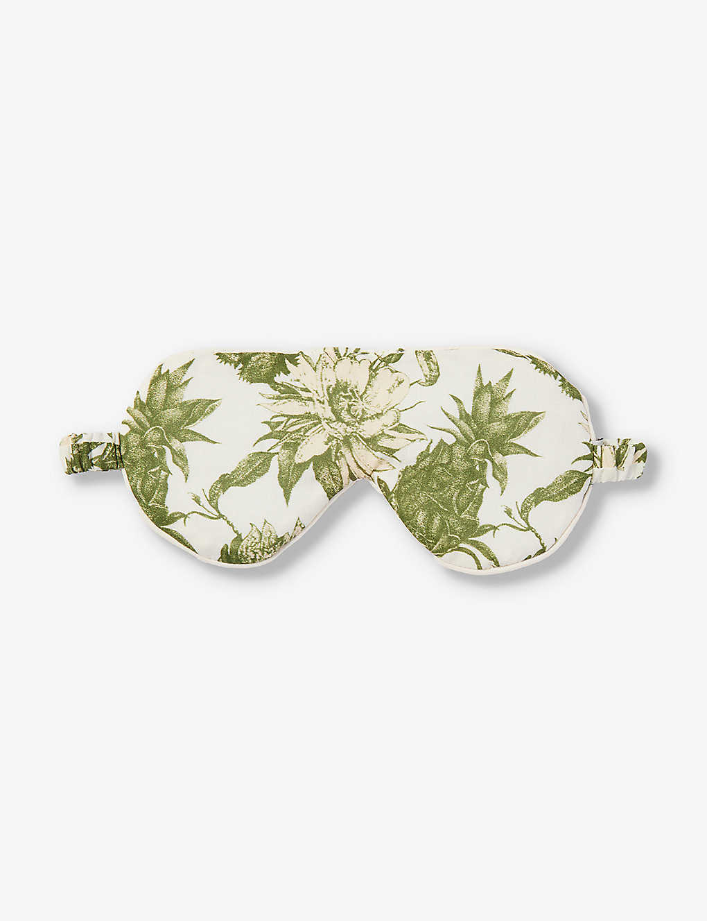 Desmond And Dempsey Night Bloom Graphic-print Cotton Eye Mask In Cream/green