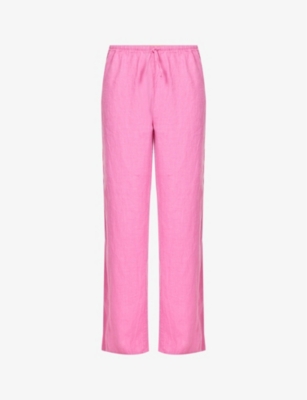 DESMOND AND DEMPSEY: Straight-leg mid-rise linen trousers