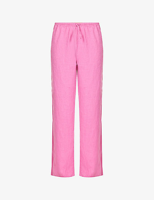 DESMOND AND DEMPSEY: Straight-leg mid-rise linen trousers