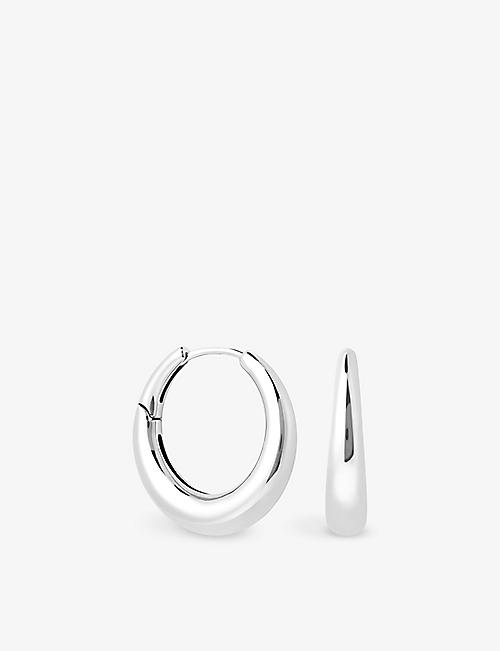 ASTRID & MIYU: Dome rhodium-plated recycled sterling-silver hoop earrings