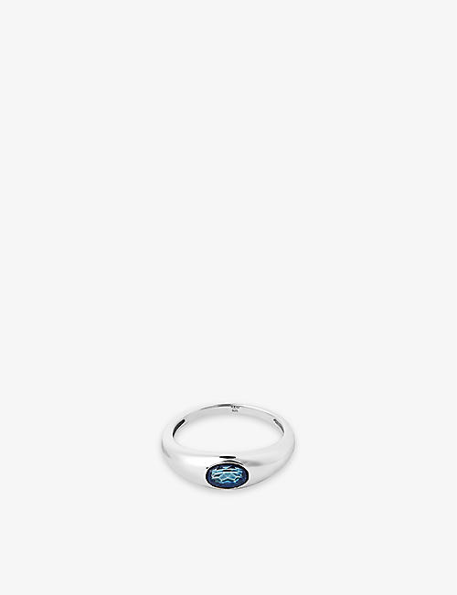 ASTRID & MIYU: Dome rhodium-plated recycled sterling-silver and topaz ring