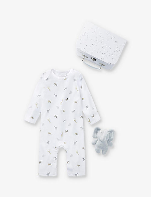 THE LITTLE WHITE COMPANY: Safari organic-cotton suitcase gift set 0-6 months