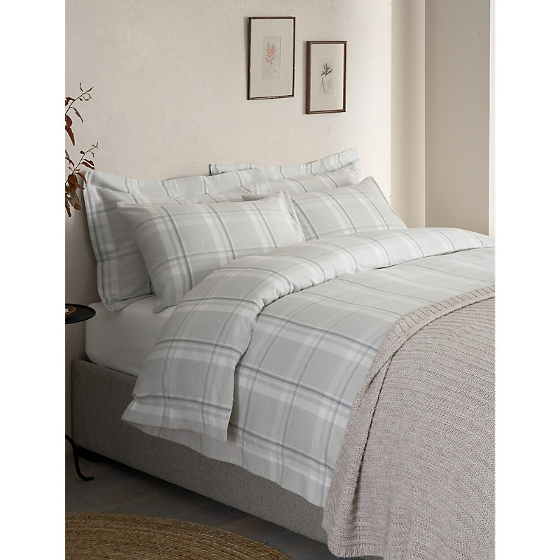 The White Company Greystripe Powys Check-print King Cotton Duvet Cover In Gray