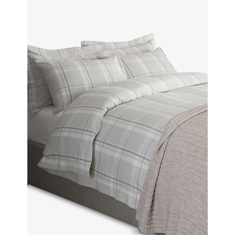 The White Company Greystripe Powys Check-print Super King Cotton Duvet Cover In Gray