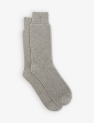 Shop Reiss Mens  Alers Ribbed-trim Cotton-blend Socks In Grey Melange