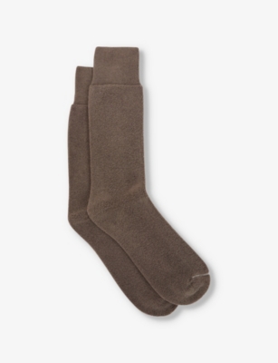 Reiss Mens Taupe Melange Alers Ribbed-trim Cotton-blend Socks