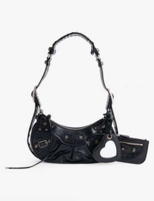 BALENCIAGA Le Cagole Heart mini studded crinkled-leather shoulder