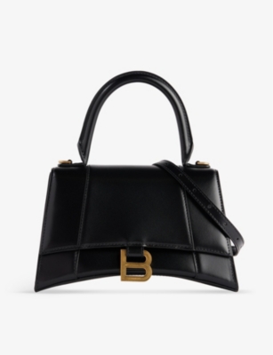 Balenciaga Hourglass Small Shiny Leather Top-handle Bag In Black/gold