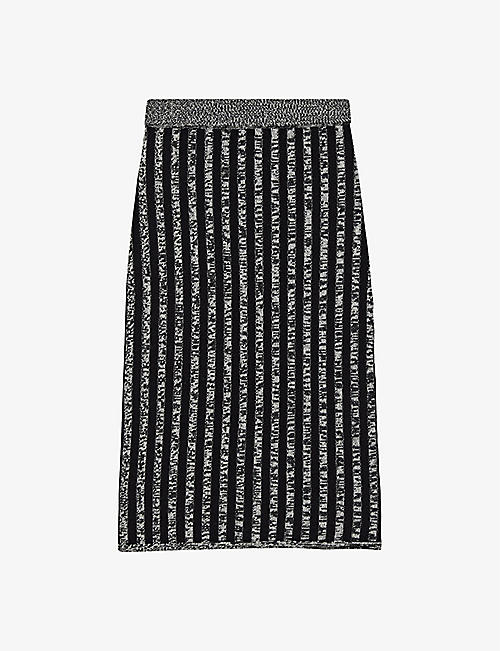 JOSEPH: Striped knitted wool and cashmere-blend midi skirt