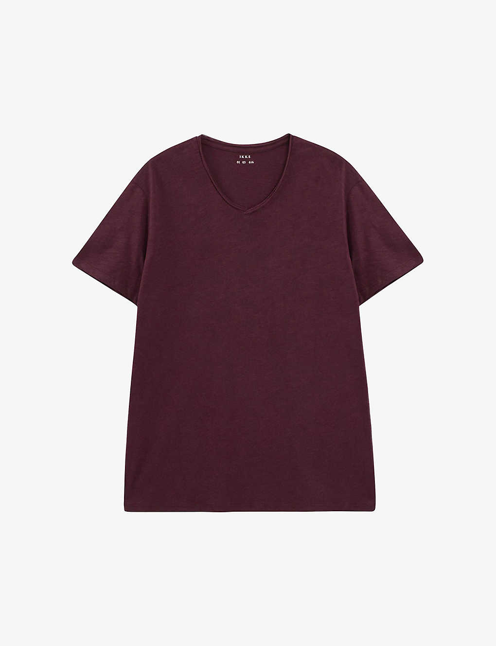 Ikks Mens Burgundy V-neck Short-sleeve Cotton T-shirt