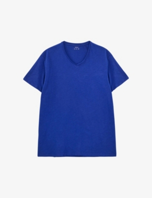 Ikks Mens Blue V-neck Regular-fit Cotton T-shirt