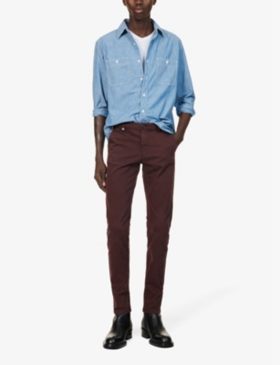Shop Ikks Men's Burgundy Belt-loop Brand-plaque Straight-leg Regular-fit Stretch-cotton Trousers