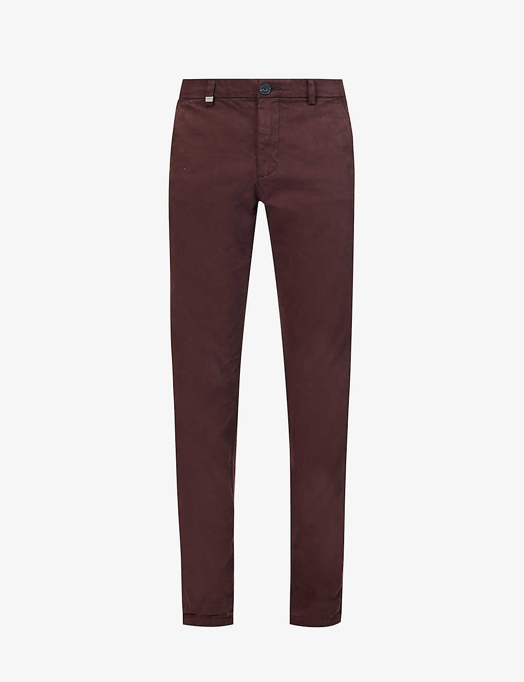 Ikks Mens Burgundy Belt-loop Brand-plaque Straight-leg Regular-fit Stretch-cotton Trousers