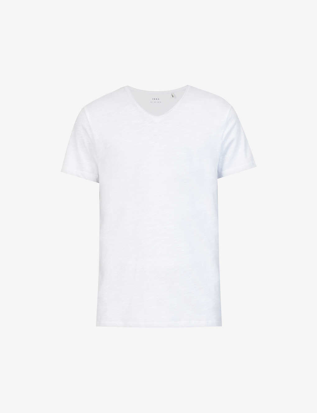 Ikks Mens Blanc Crewneck Brand-print Cotton-jersey T-shirt