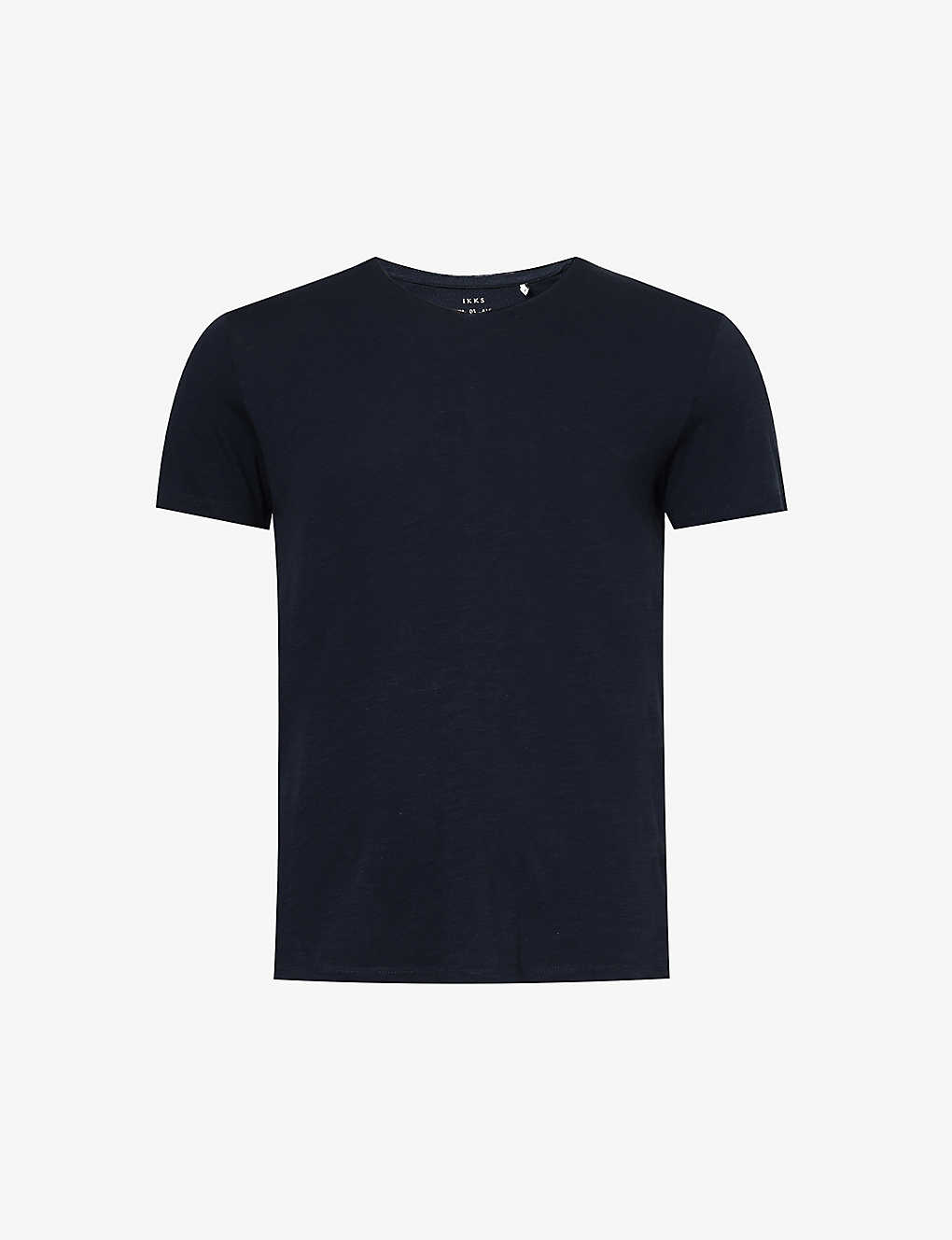 Ikks Mens Marine Crewneck Brand-print Cotton-jersey T-shirt In Blue