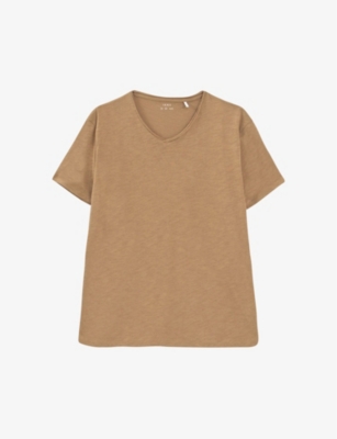 Ikks Mens Cappucino V-neck Short-sleeve Cotton T-shirt In Brown