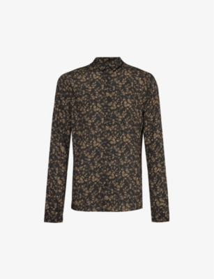 Ikks Mens Cappucino Flora-print Slim-fit Woven Shirt In Black