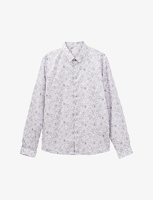 IKKS: Flower-print slim-fit cotton shirt