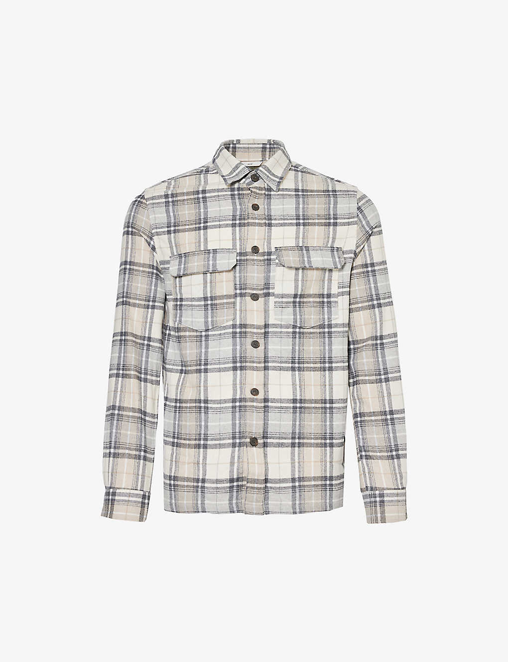 Ikks Mens Vison Checked Flap-pocket Relaxed-fit Cotton-blend Shirt