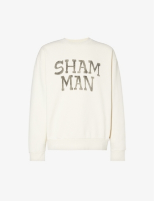 JW ANDERSON JW ANDERSON MEN'S OFF WHITE MICHAEL CLARK X SHAM MAN GRAPHIC-PRINT COTTON-JERSEY SWEATSHIRT