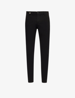 Ikks Mens Noir Logo-embellished Slim-leg Mid-rise Stretch-cotton Trousers In Black