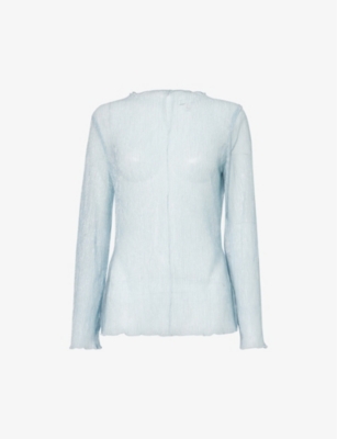 Pretty Lavish Womens Powder Blue Fraser Sheer Woven Top In Powder Blue