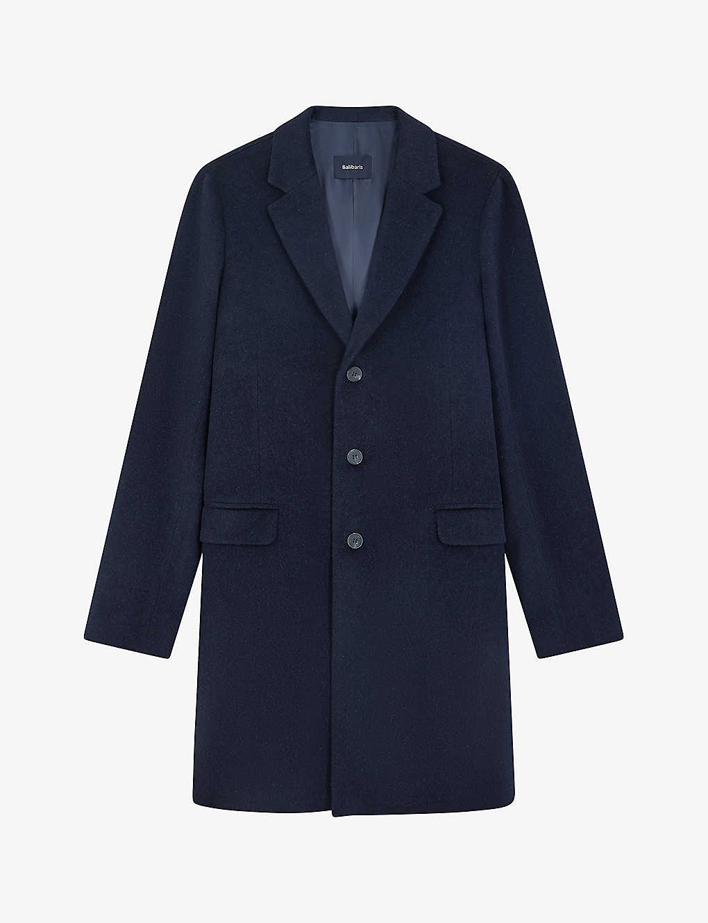Balibaris Mens Mixed Navy Tancred Straight-cut Single-breasted Wool And Cashmere-blend Coat