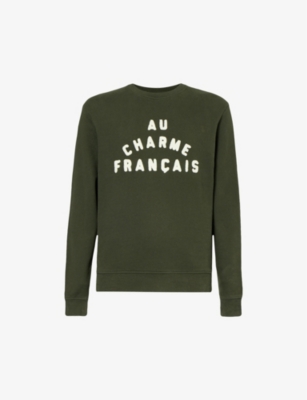 Balibaris Legend Crewneck Organic Cotton-jersey Sweatshirt In Conifer/off-white