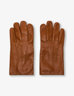 Balibaris Mens Brown Quentin Cashmere-lined Leather Gloves
