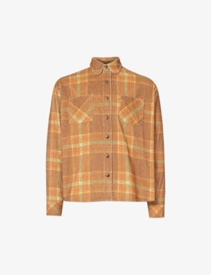 Shop Erl Men's Grey Brown Checked Dropped-shoulder Relaxed-fit Cotton-corduroy Shirt