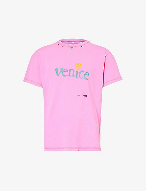 ERL: Venice brand-print cotton and linen-blend T-shirt